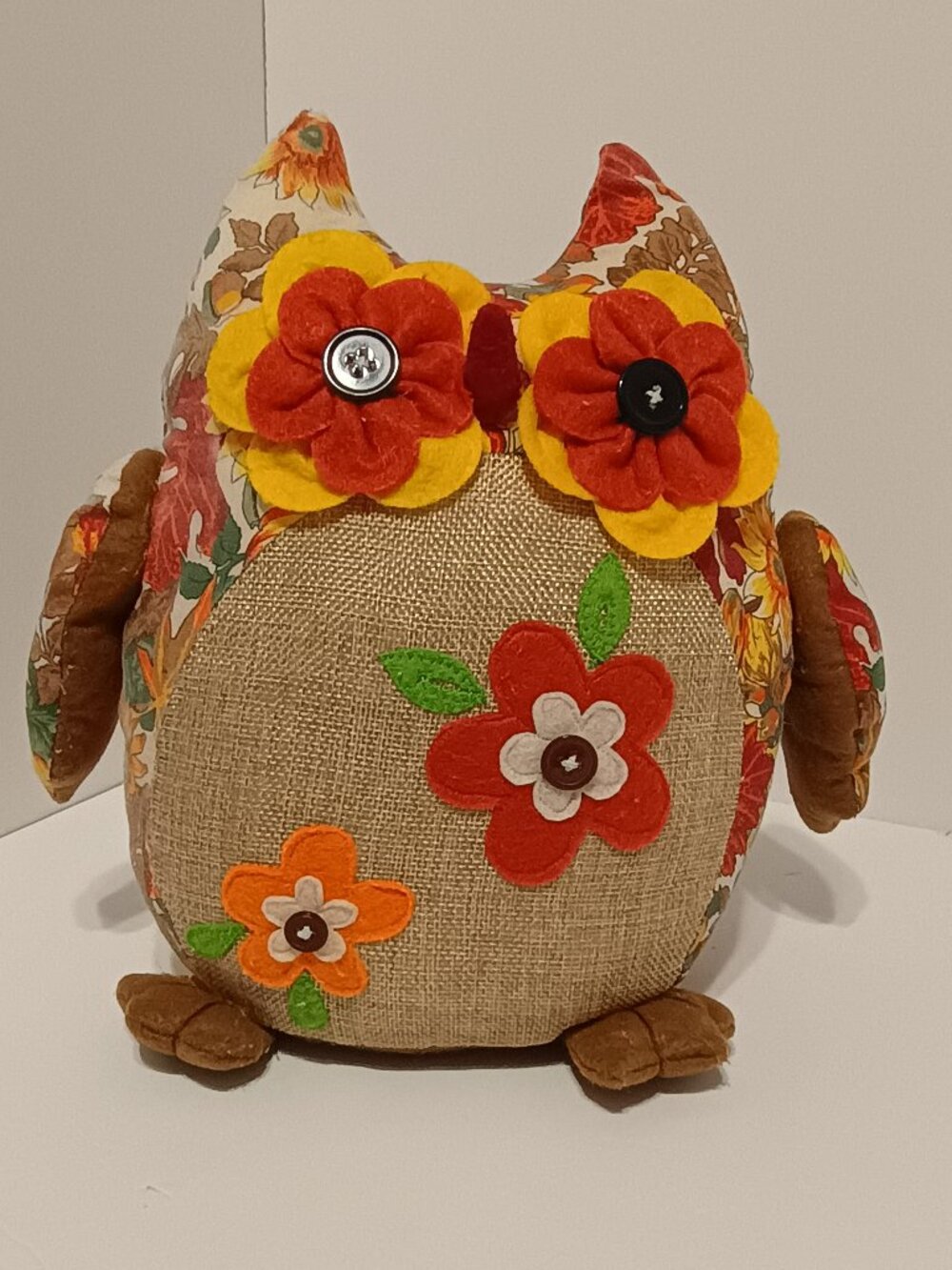 Fall Owl Weighted Autumn Floral Harvest Burlap Felt Farmhouse Decor